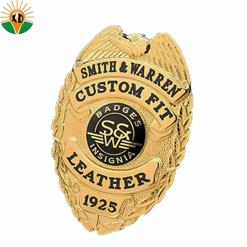 Badge | China Factory Custom Logo Metal Crafts Military Officer Detective Sheriff Shield Pin Badge Awards Security Military Metal Police Badge With Leather Clips