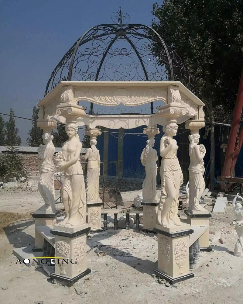 Carving & Sculpture | 2024 New Pavilion Nature White, Marble Gazebo For Publick Yard