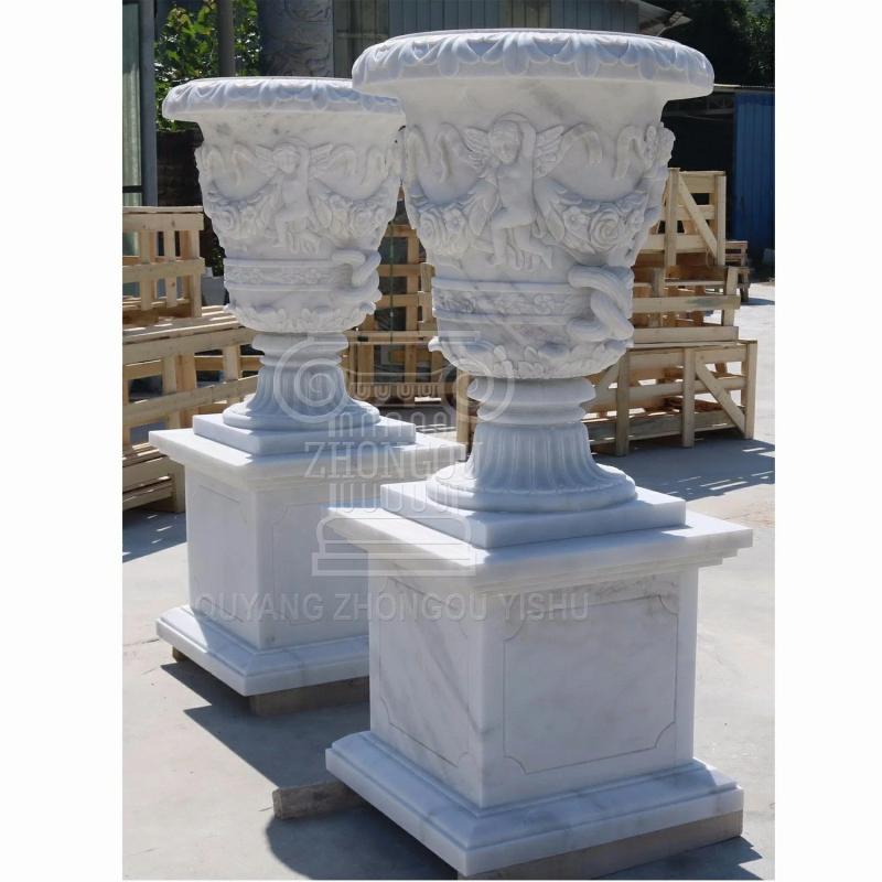 Carving & Sculpture | A Pair Of Nature Marble Stone Flower Planter Urns For Garden Decoration