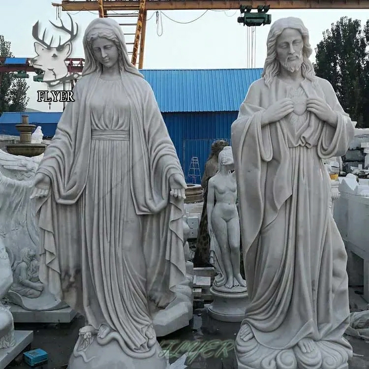 Carving & Sculpture | Catholic Church Decoration Life Size White Marble Christ Jesus And Our Lady Mother Mary Statue