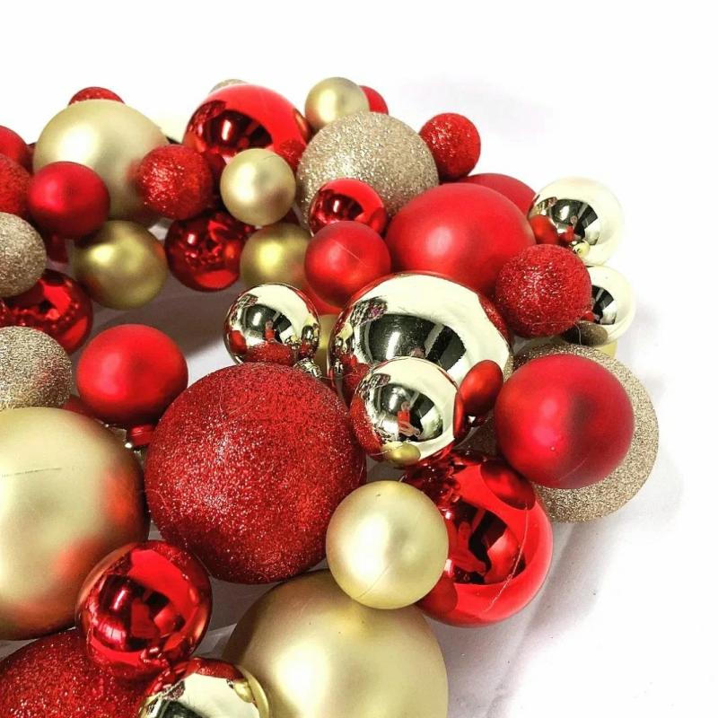 Christmas Gifts & Crafts | 33Cm Red Bauble Wreaths Christmas Ball With Plastic Base Front Door Hanging Decoration Xmas Festival Party Decor