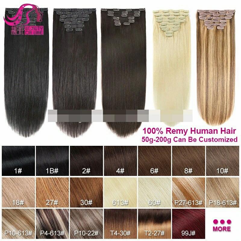 Hair Extension | 100% Virgin Russia Hair Double Drawn Luxury 100G 120G 160G 220G 240G Thickness With Lace Seamless Clip In Human Hair Extensions 10% Off Sample Customization