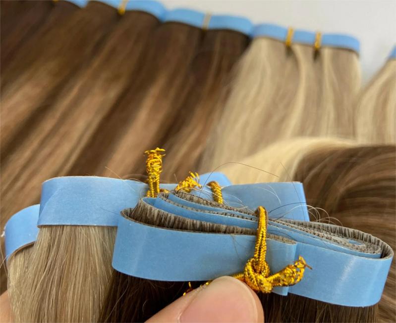 Hair Extension | 2024 Hand Tied Tape Russian Remy Human Virgin Natural Blonde Hair Extensions