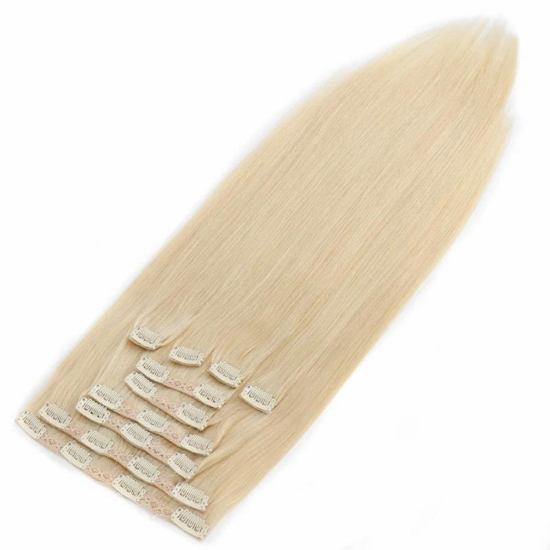 Hair Extension | 61360Pure Blonde Color Clip On Human Hair Extension For Full Head Deluxe 120-160-220Gram/Set