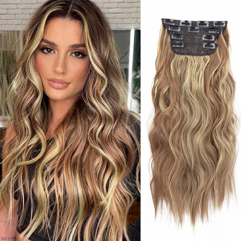 Hair Extension | High Quality Ombre Blonde Hairpieces Synthetic Long Wavy Hair Extensions Natural Black Clips In Hair Extensions