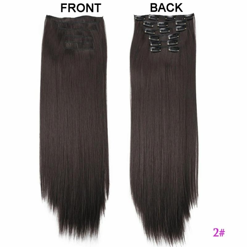 Hair Extension | 22 Inches Synthetic Long Straight Hair 16 Clips 7Pcs 160G Extensions Clips In High Temperature Fiber Black Brown Hairpiece