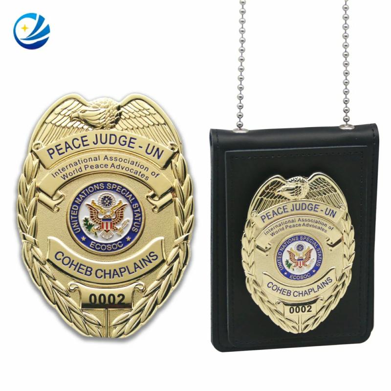 Badge | Custom Logo Officer Sheriff Security Agent Police Captain Uniform 3D Gold Enamel Lapel Pins Us Uk Nypd Chicago Lapd Leather Wallet Police Badge Number Holder